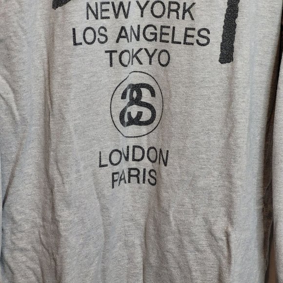 Vintage Stussy World Long Sleeves Size Large Flag Design Front and Back Gray - Picture 3 of 15